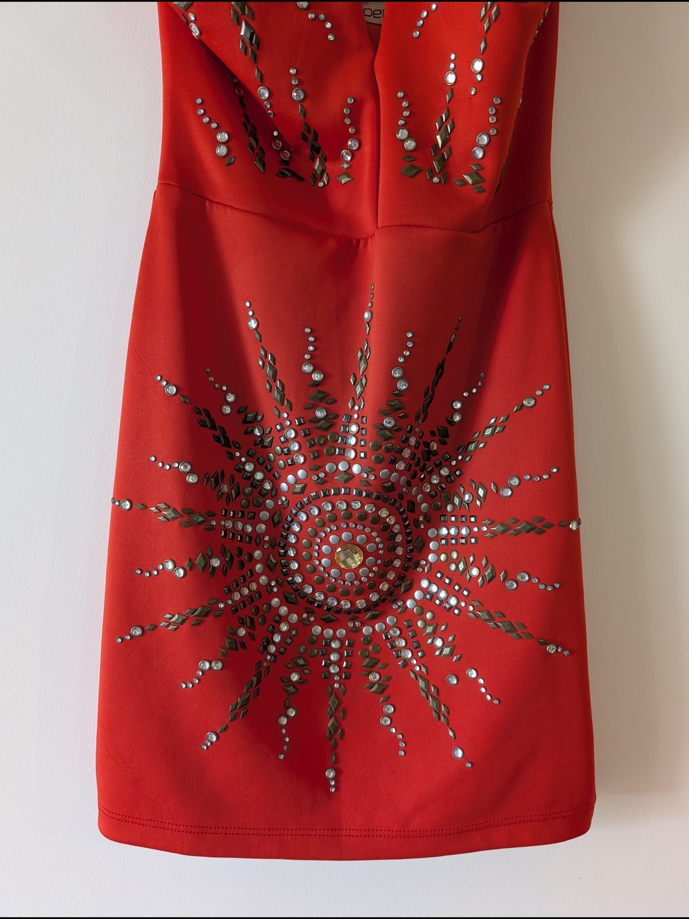Arden B Red Halter Mini Dress with Silver And Gold Embellishments - Picture 3 of 5